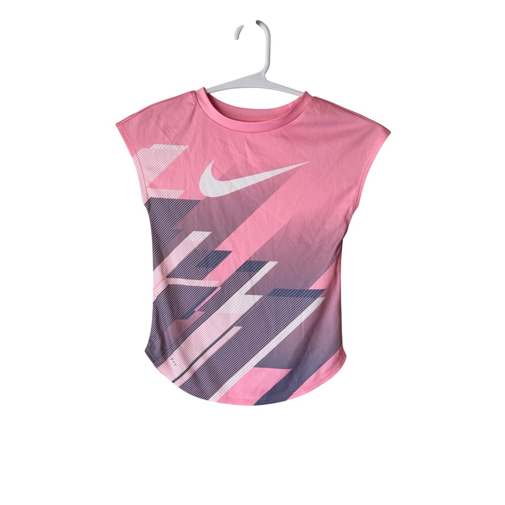 Nike Girls Pink Dri-FIT Geometric Graphic Short Sleeve Athletic Tee Size 4 XS
